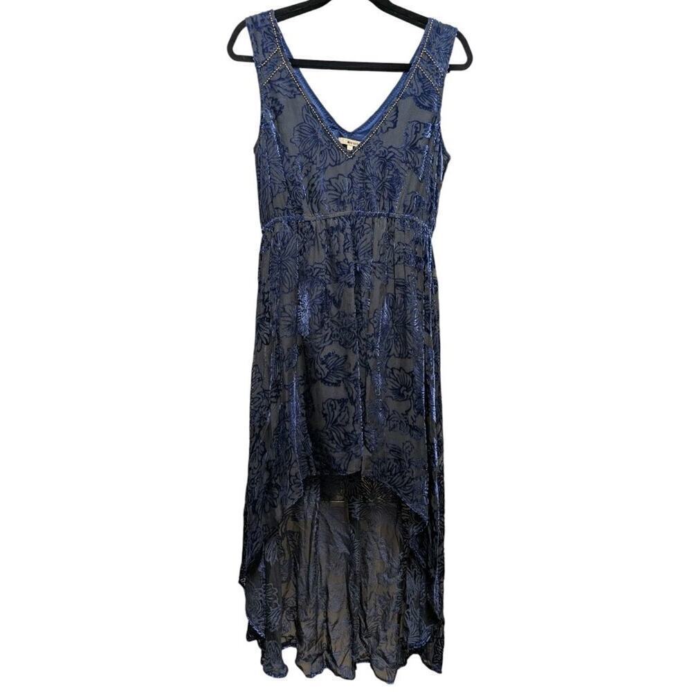 LA MADE S Blue Burnout Velvet Hi Lo Sleeveless Dress Women Fairy Core Whimsy